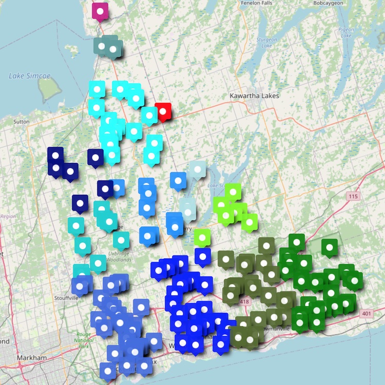 Thumbnail of a map of the cemeteries in Durham Region